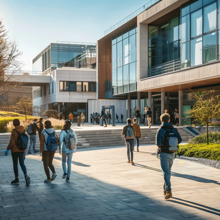 Students walking on university campus